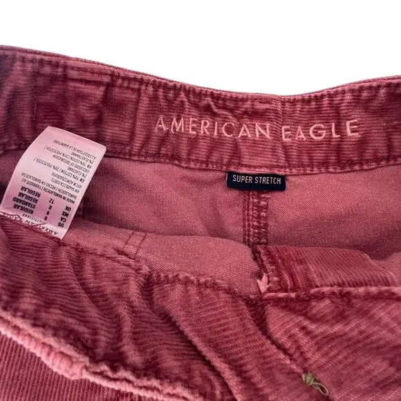American Eagle Super Stretch Burgundy Corduroy Mini Skirt Size: 8 - Picture 3 of 4
